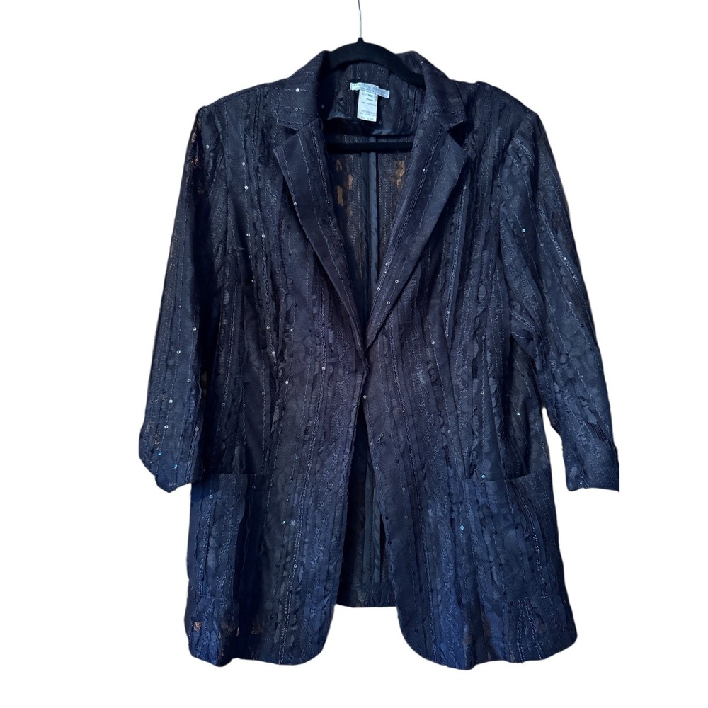 Alberto Makali Black Lace Sequin Blazer Jacket Womens XL Made in USA Evening